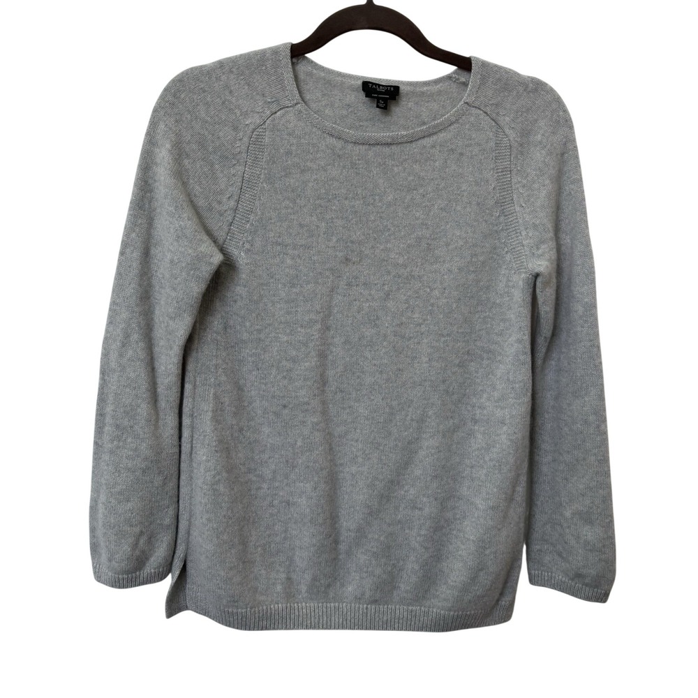 Talbots Petites 100% Cashmere Crewneck Sweater Grey Raglan Sleeve SP